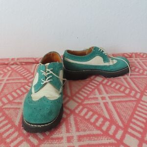 Vintage green white Suede George Cox  Shoes UK Size 4 US sz 5 Made In England